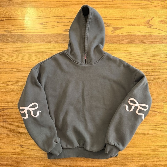 Edikted Tops - Edikted Gray Hoodie Pink Bow Sleeve Oversized Fleece S